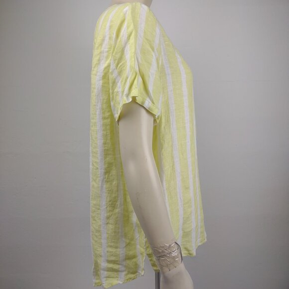 NWT Christian Siriano yellow white striped 100% Linen short sleeve top Large - Picture 3 of 9